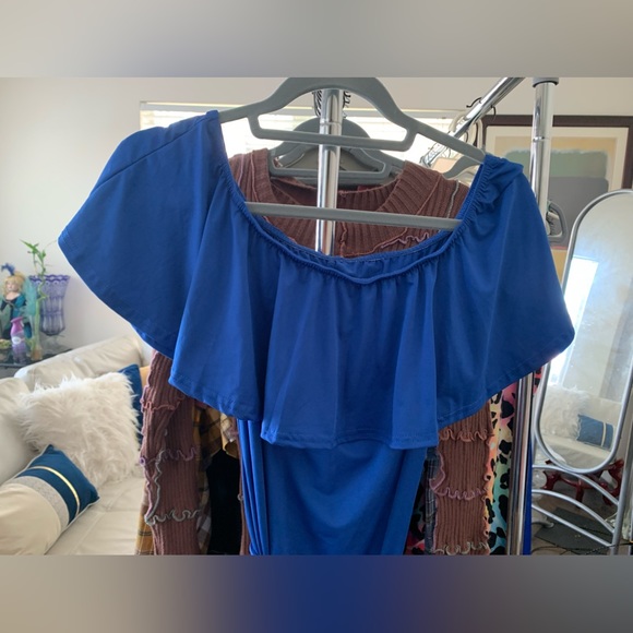 Off-the-shoulder bodycon jumpsuit with lace-up pants legs and belt, large - Picture 2 of 4